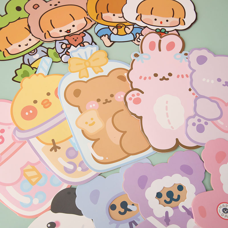 生日祝福贺卡卡通小女孩小熊可爱生日派对毕业祝福语卡片装扮插件