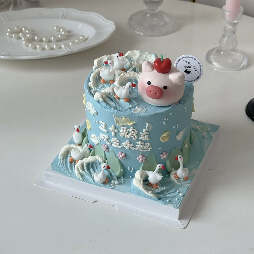 网红烘焙蛋糕装饰摆件软胶三十鹅立生肖猪30岁领结鹅生日蛋糕插件