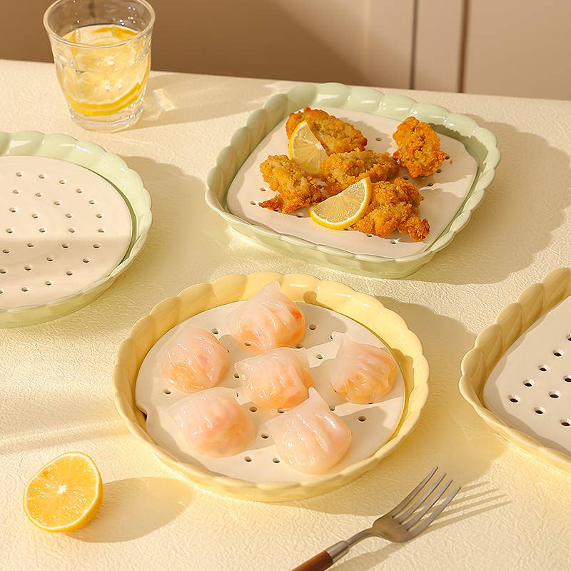 创意双层盘子控油沥水饺子专用盘