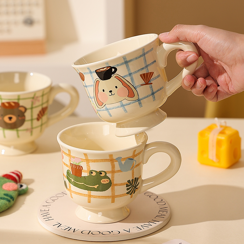 日式可爱马克杯高脚早餐杯