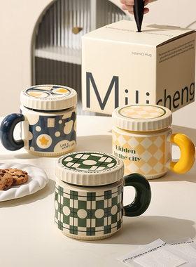 带盖马克杯小众设计感杯子礼盒礼物情侣杯大容量陶瓷杯办公室水杯