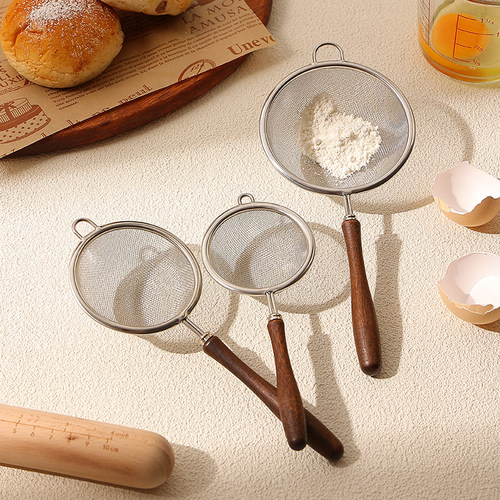 304不锈钢胡桃木柄过滤网筛细网