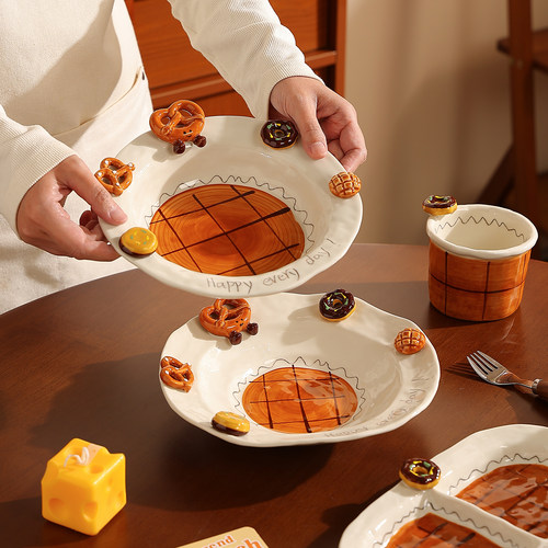 cookzone手绘釉下彩浮雕陶瓷餐盘