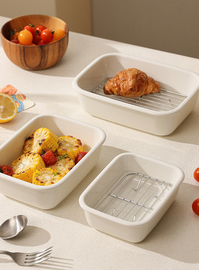 陶瓷烤盘烤箱微波炉专用焗饭盘沥油盘蒸盘长方形盘子高级感备菜盘