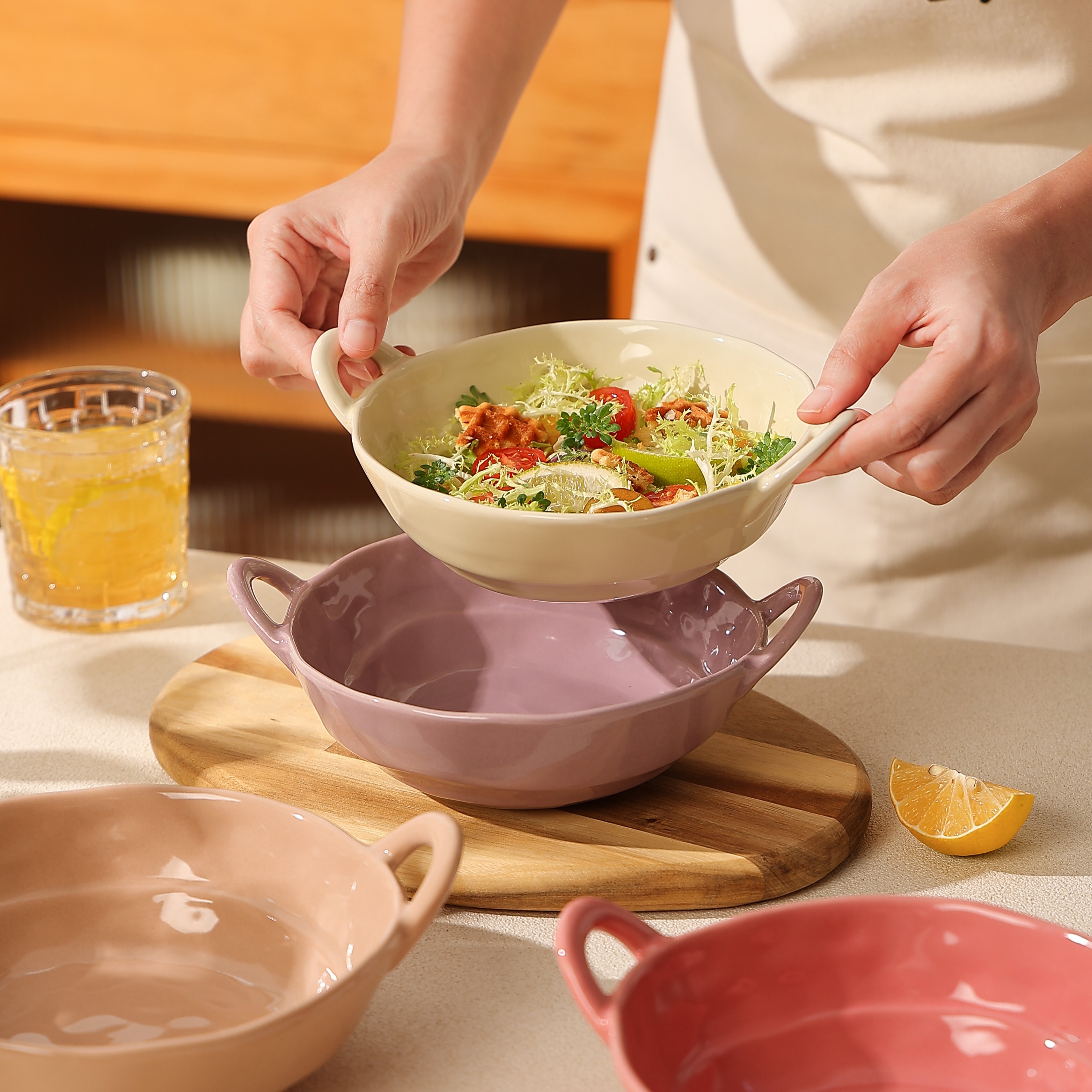 cookzone陶瓷ins风不规则双耳碗