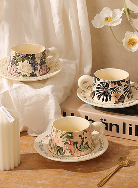 法式田园风陶瓷咖啡杯碟特别好看的咖啡杯高档精致女士高颜值杯子