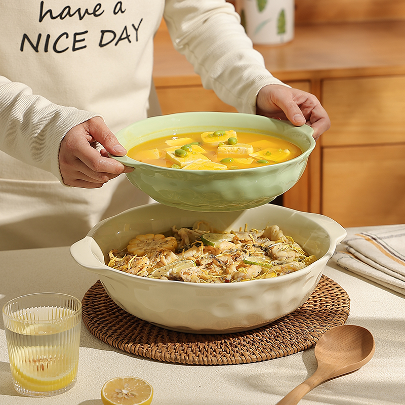 釉下彩陶瓷双耳汤碗酸菜鱼大盆碗