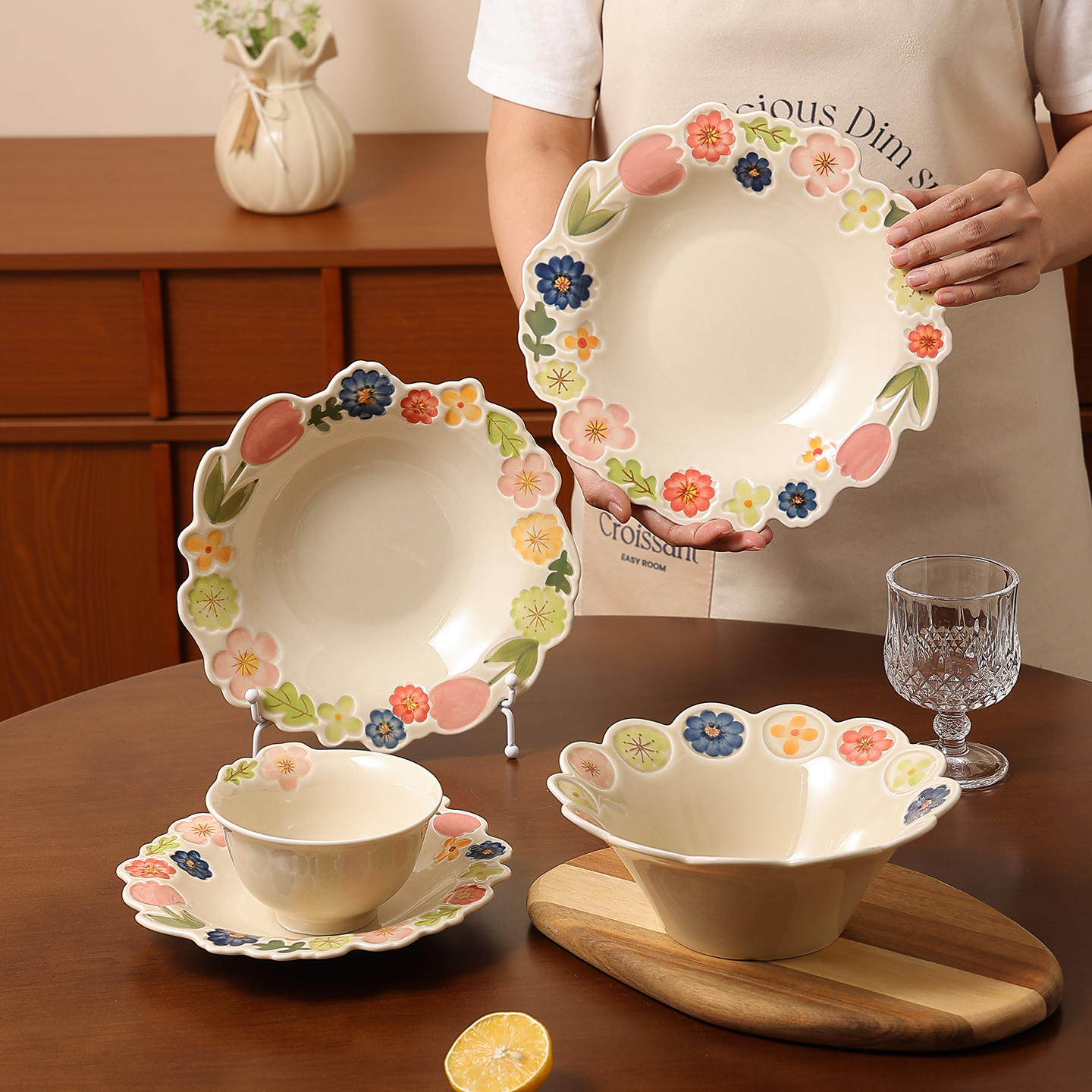 熊谷组日式瓷手绘釉下彩精致餐具