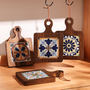 相思木花砖网红餐垫高级感实木质餐桌垫2024新款高压锅隔热垫杯垫