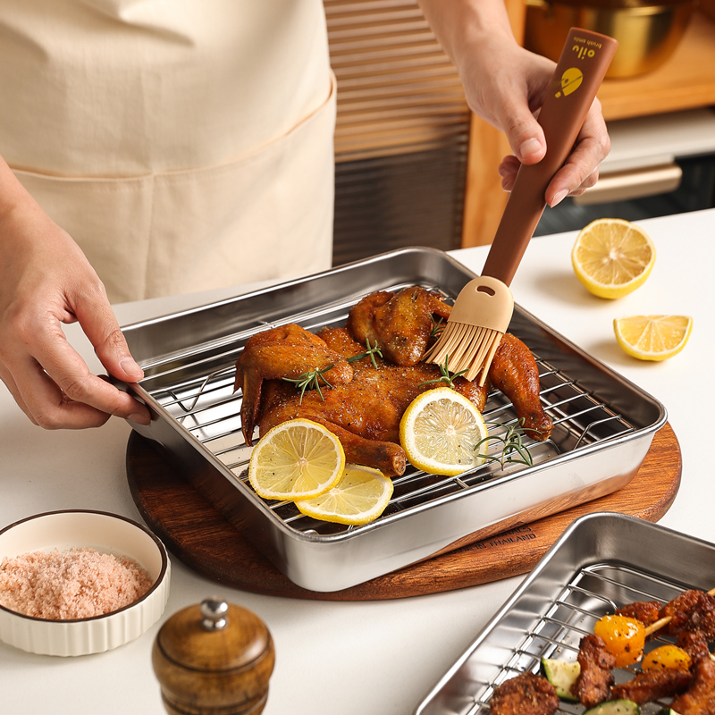 cookzone不锈钢方形带滤网盘子