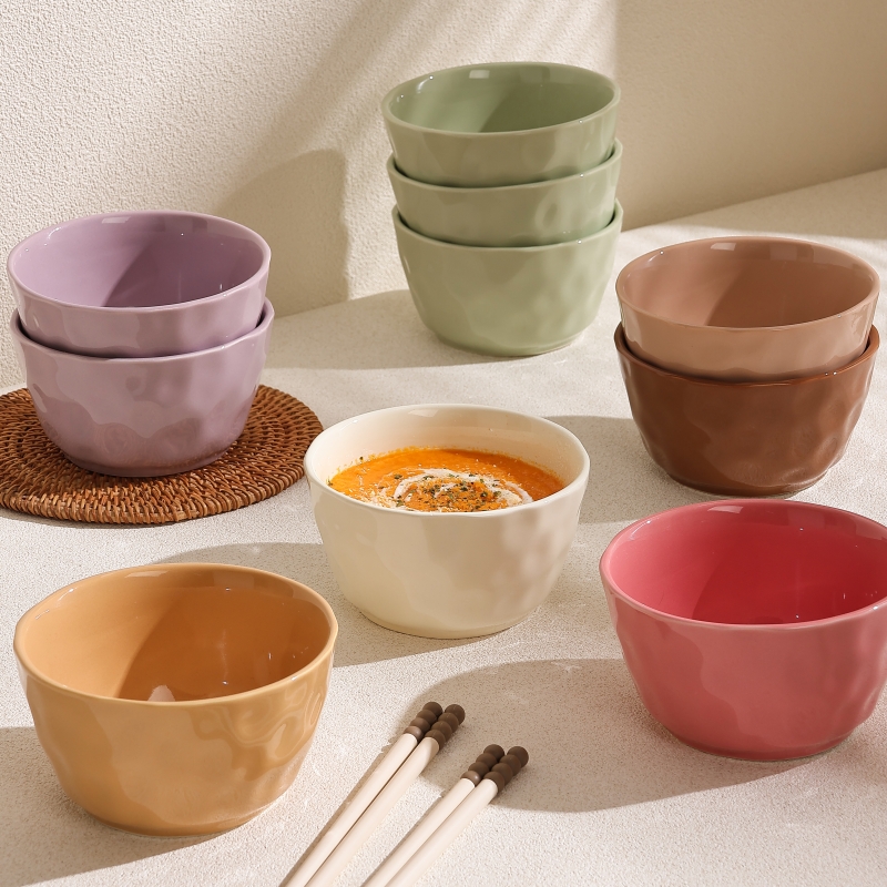 熊谷组陶瓷奶油风手捏纹吃饭碗