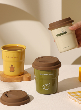 创意手握咖啡杯带盖复古拿铁杯陶瓷水杯女士随手杯牛奶杯情侣杯子