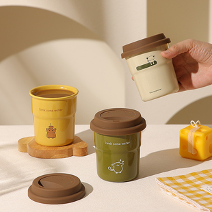 创意手握咖啡杯带盖复古拿铁杯陶瓷水杯女士随手杯牛奶杯情侣杯子