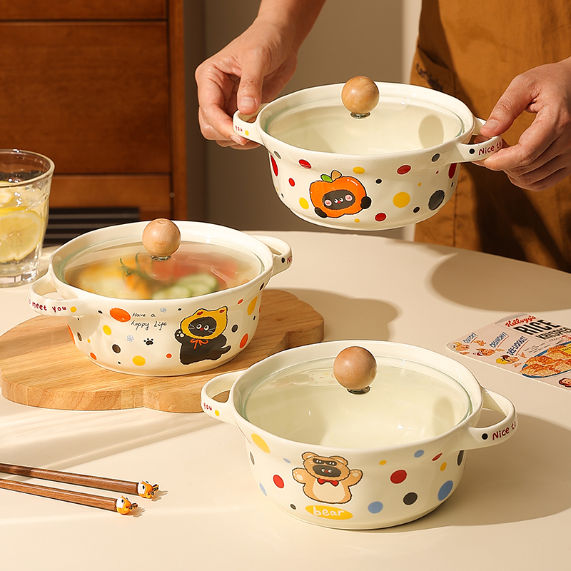 日式可爱拉面碗带盖吃泡面专用碗