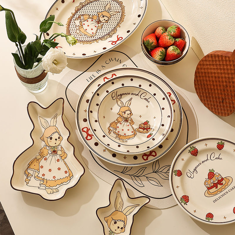 cookzone陶瓷复古赫拉兔碗盘套装