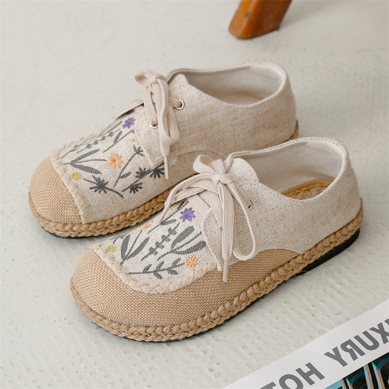 中式亚麻透气布鞋圆头休闲绣花鞋