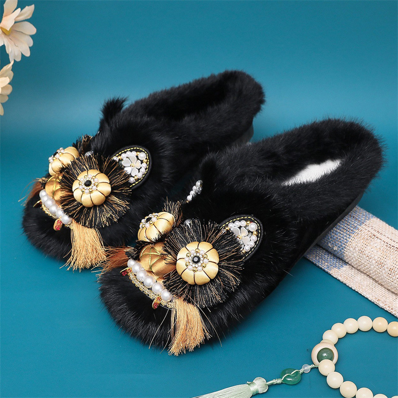 新中式国风成人手工虎头棉拖鞋