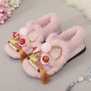 冬季中式国风成人虎头棉鞋女民族风老北京汉服布鞋传统绣花保暖鞋