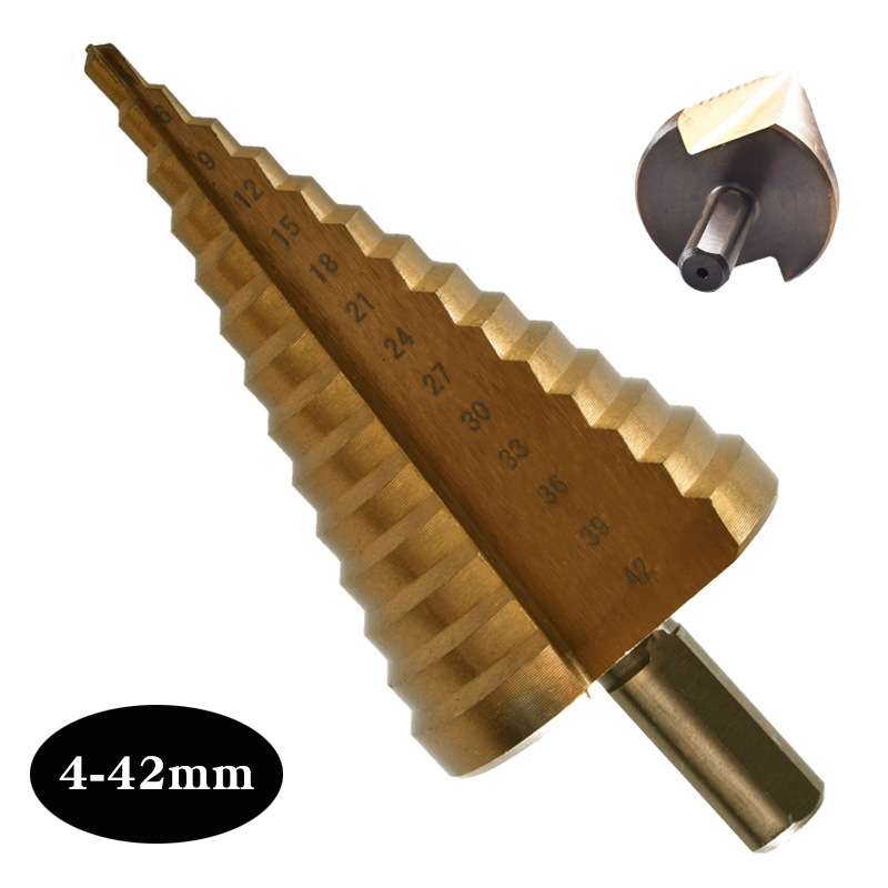 宝塔钻头4-42mm三角柄镀钛扩孔台阶钻多规格直槽开孔器阶梯高效