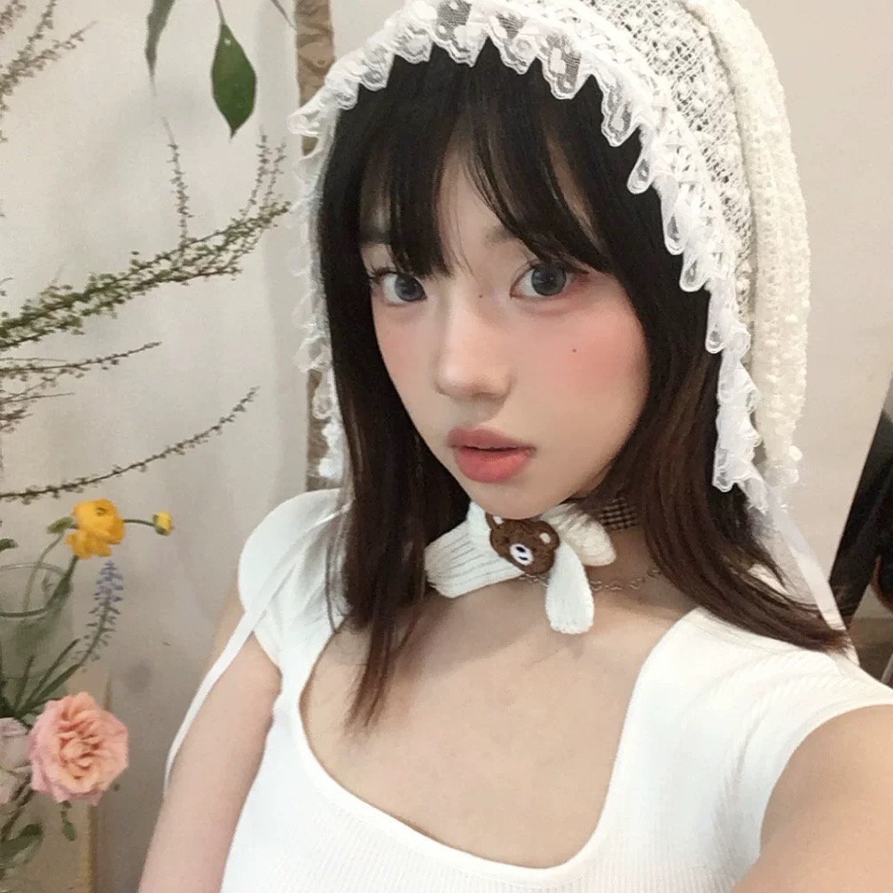 小众雪国精灵兔子针织帽子女夏季薄款甜美可爱少女雪花装饰头巾帽