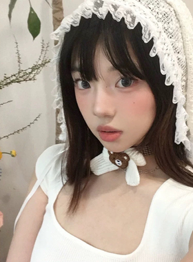 小众雪国精灵兔子针织帽子女夏季薄款甜美可爱少女雪花装饰头巾帽