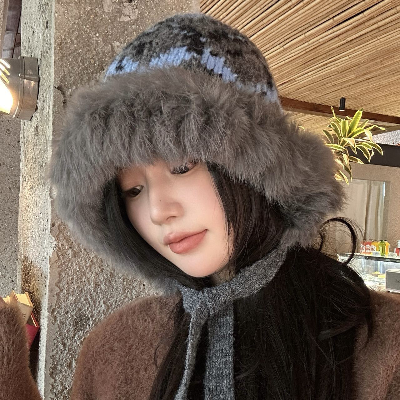 川西旅游针织护耳兔毛帽子女秋冬季2024新款保暖显脸小毛线渔夫帽
