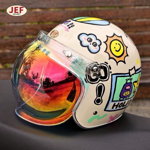 台湾JEF复古缤纷假日摩托车头盔