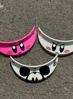 OOHAMA复古机车半盔3/4盔星之卡比粉色棋盘格火焰卡通通用帽檐