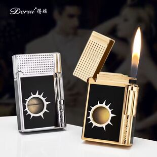 得瑞新款清脆朗声钢音充气打火机明火可视气仓侧滑轮耐用点烟器潮