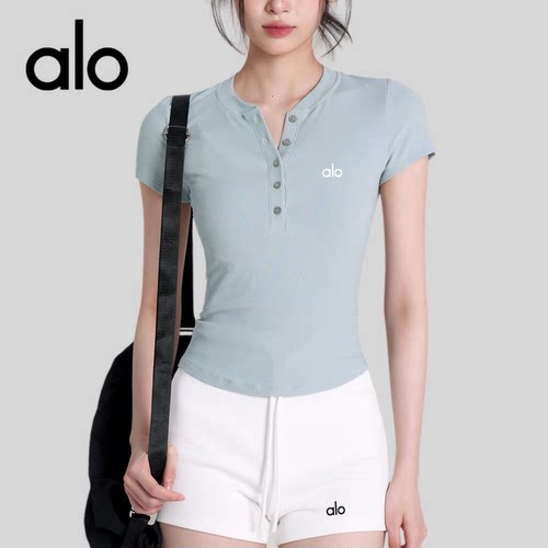 AIo健身房训练服女夏季跑步运动短袖透气普拉提瑜伽服上衣