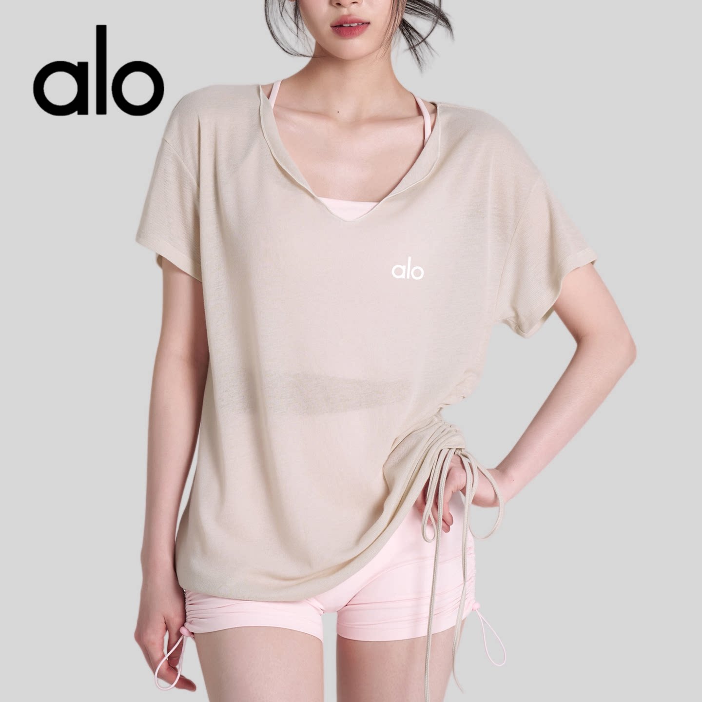 AIo速干跑步训练健身服罩衫女宽松运动短袖普拉提瑜伽服上衣夏季