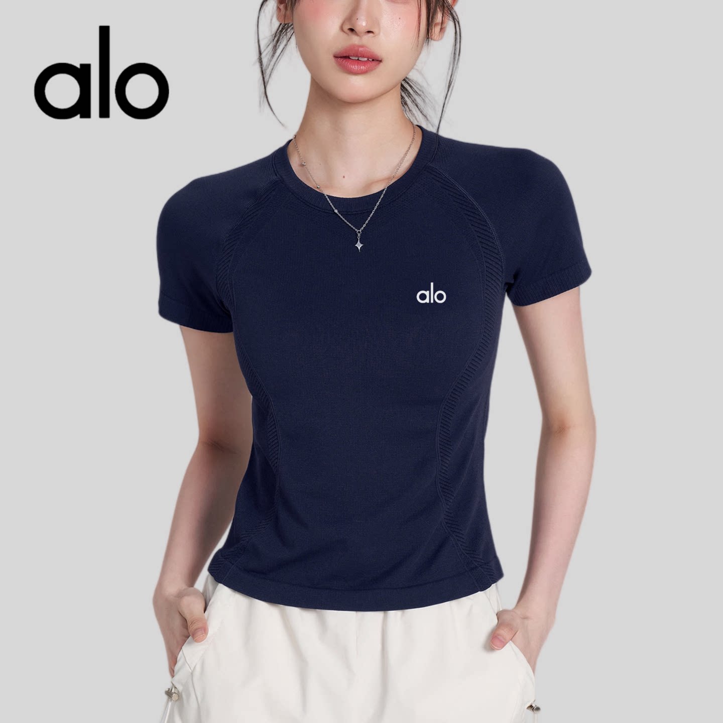 AIo带胸垫速干瑜伽服健身短袖女修身弹力运动上衣普拉提跑步T恤