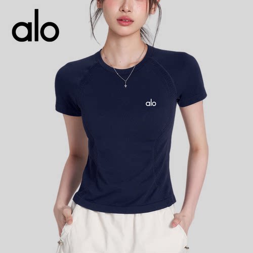 AIo带胸垫速干瑜伽服健身短袖女修身弹力运动上衣普拉提跑步T恤