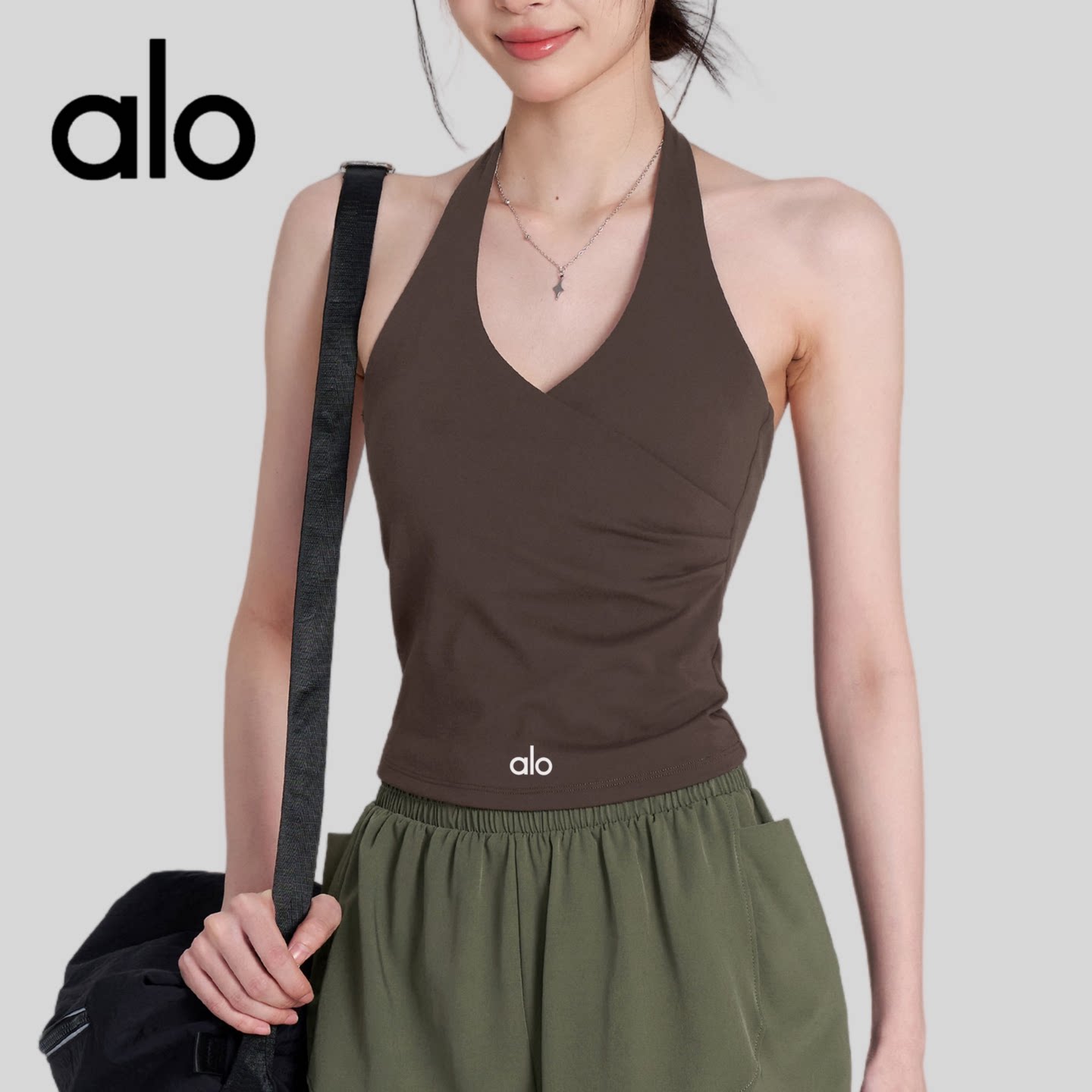 AIo含胸垫健身服背心女挂脖美背瑜伽内衣普拉提训练跑步运动上衣