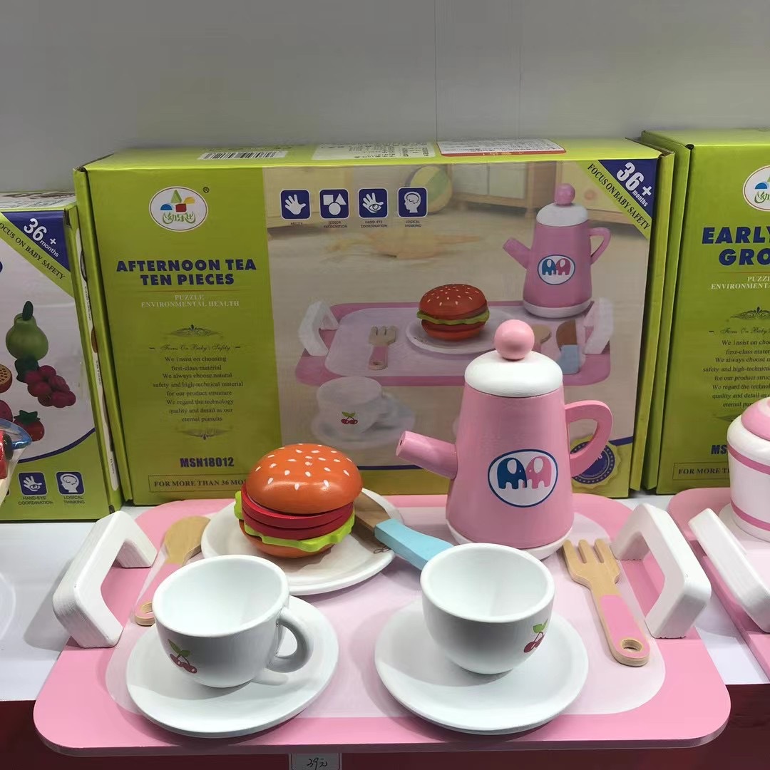 木质幼儿童早餐过家家玩具仿真茶具蛋糕面包下午茶过生日礼物玩具