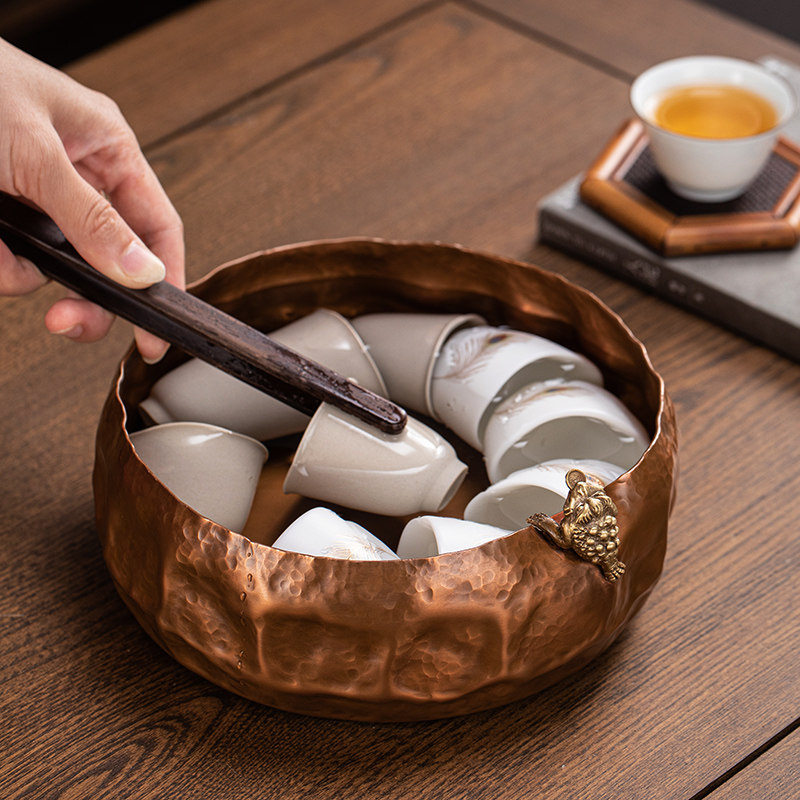 青花彤功夫茶具零配件手工锤纹八方纳财茶洗杯洗茶道水盂泡茶建水