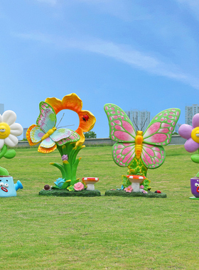 仿真蝴蝶花朵天使玻璃钢雕塑摆件