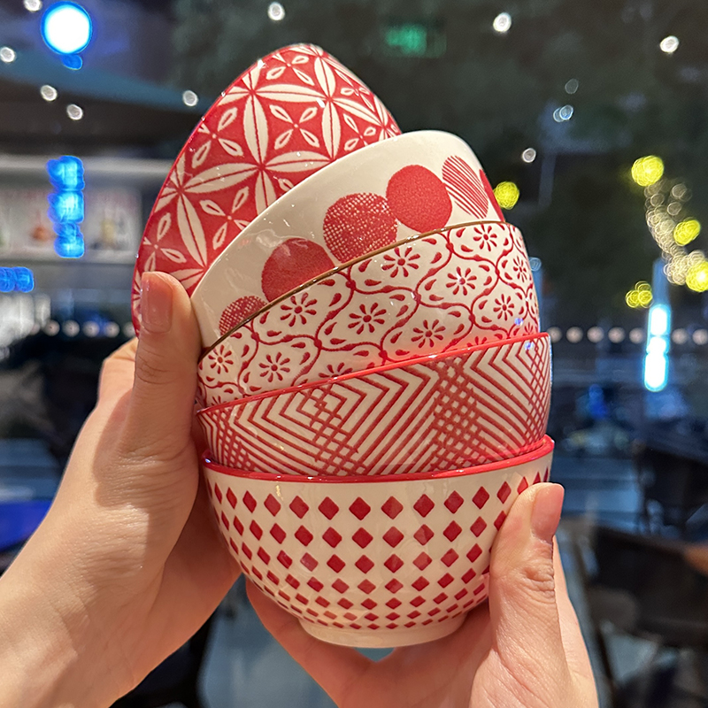 嫣红手作餐具·定制花卉款【礼盒装餐具】5只入米饭碗小碗出口单