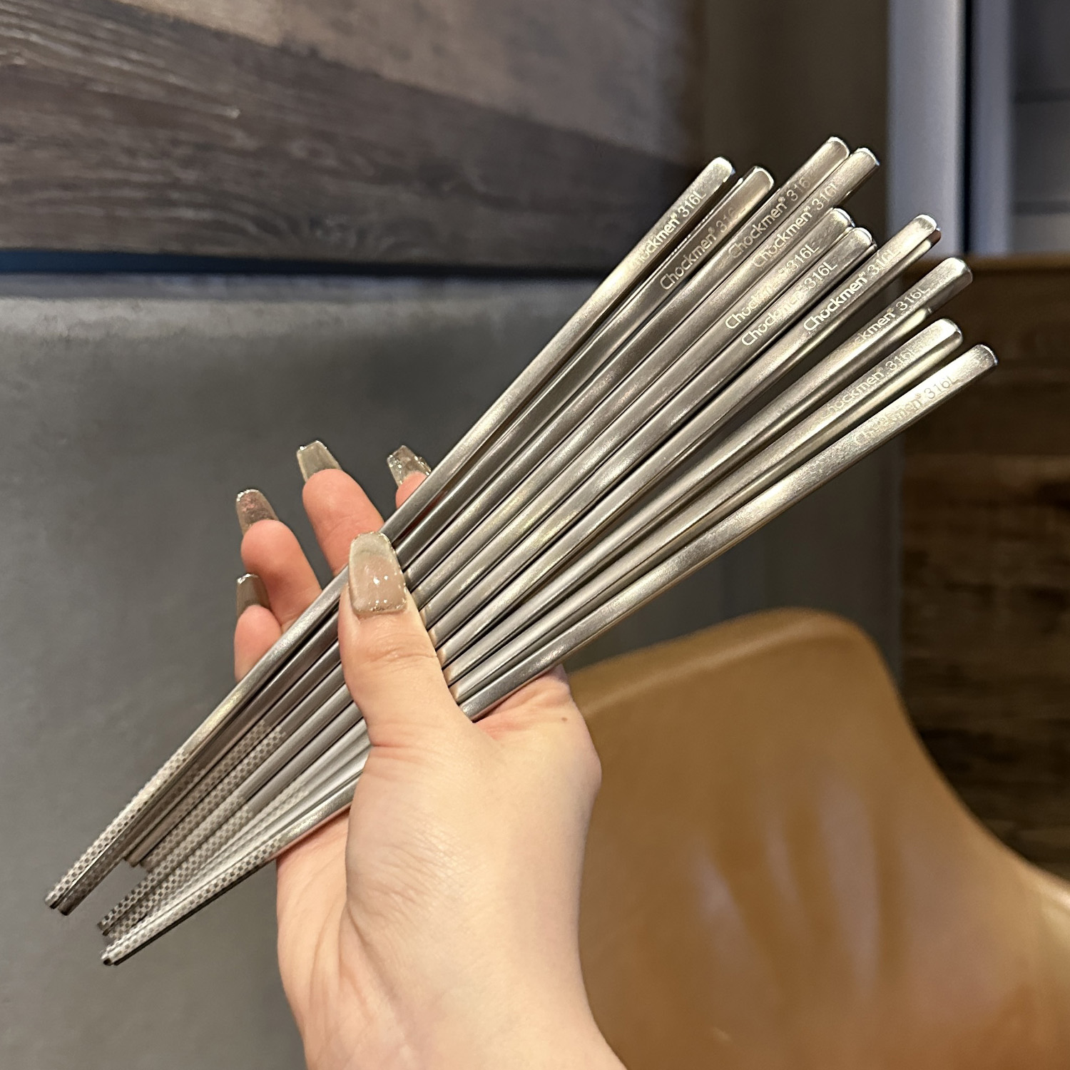 【出口大货自留】 316L不锈钢防霉防滑家用筷子5双盒装礼盒筷防滑