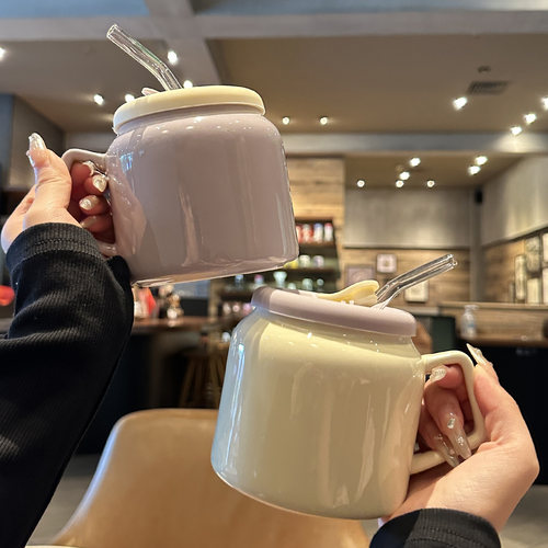 陶瓷吸管杯便携马克杯ins风