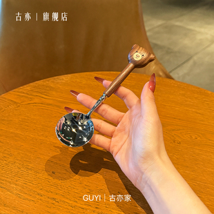 狠心买下的贵贵勺！胡桃木圆头勺卡通小熊儿童餐具304不锈钢汤勺
