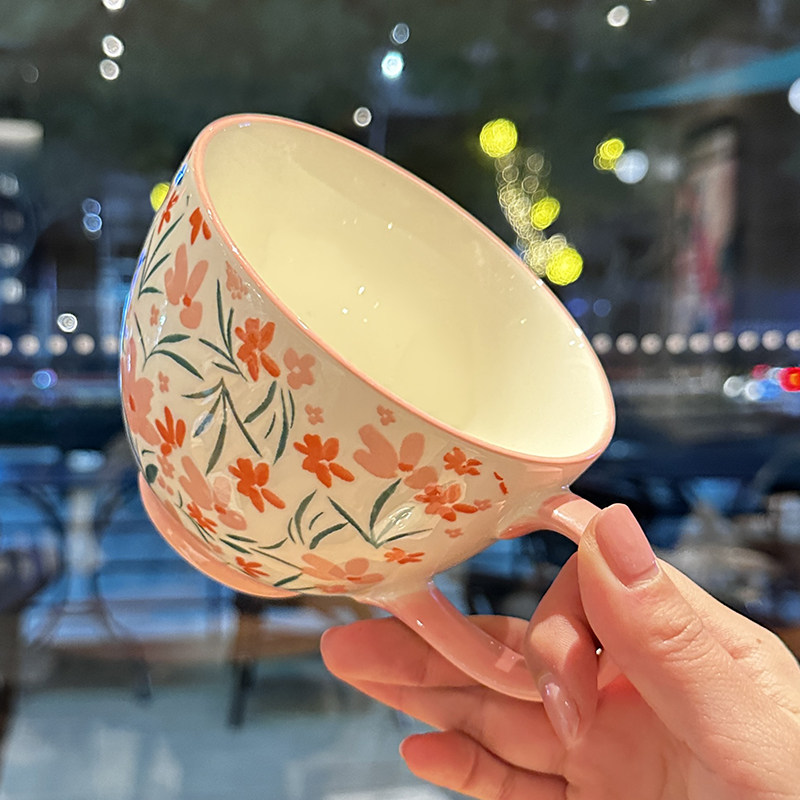 好赞【少女心爆棚了】粉白陶瓷早餐杯燕麦杯微波炉加热牛奶咖啡杯