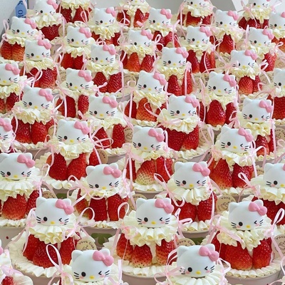 2026圣诞节新年KT猫草莓奶油碗蛋糕装饰Hellokitty草莓碗甜品碗