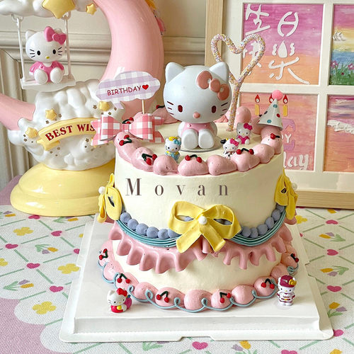kt猫主题蛋糕装饰摆件网红
