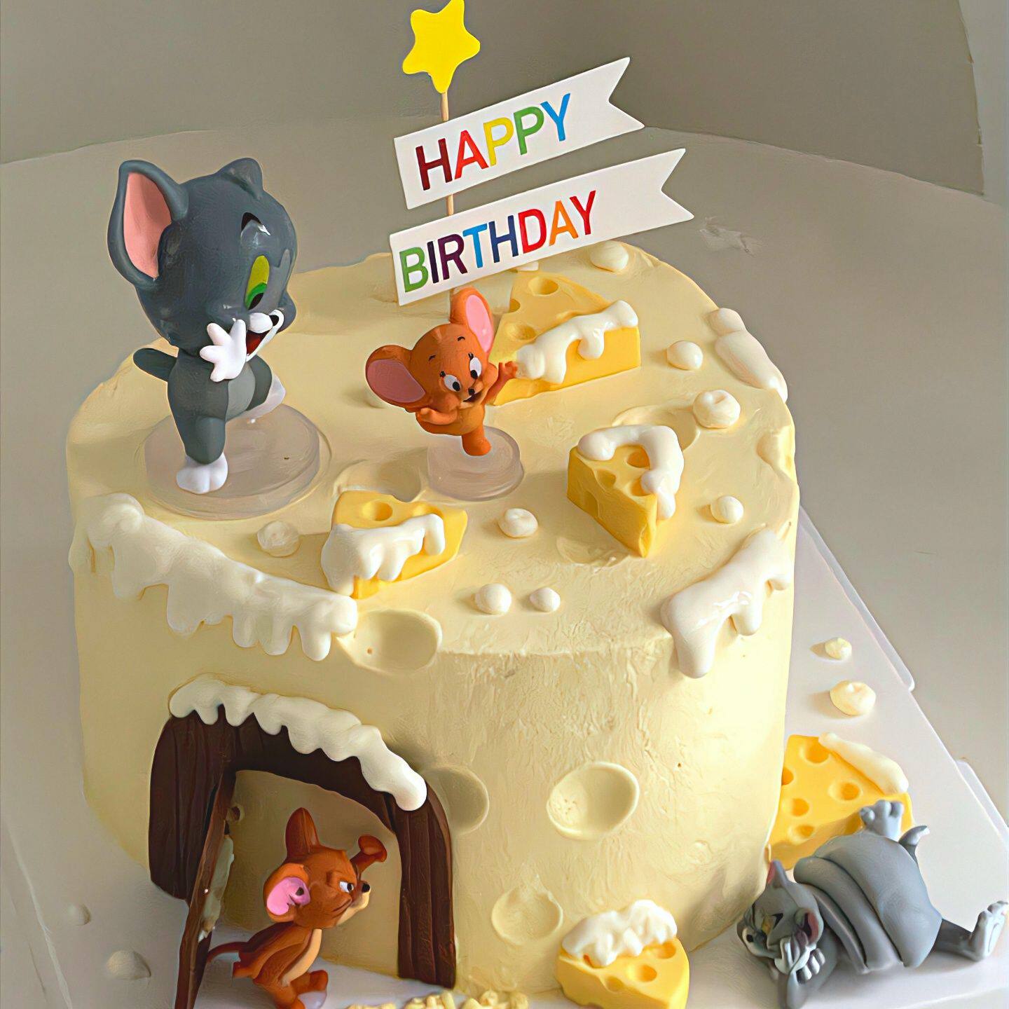 猫和老鼠蛋糕装饰汤姆杰瑞奶酪星星happy插牌生日派对烘焙装扮