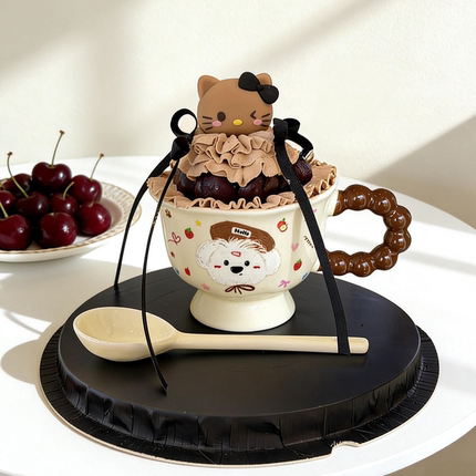 2026新年圣诞节黑皮kitty猫草莓杯蛋糕装饰Hellokitty陶瓷甜品杯