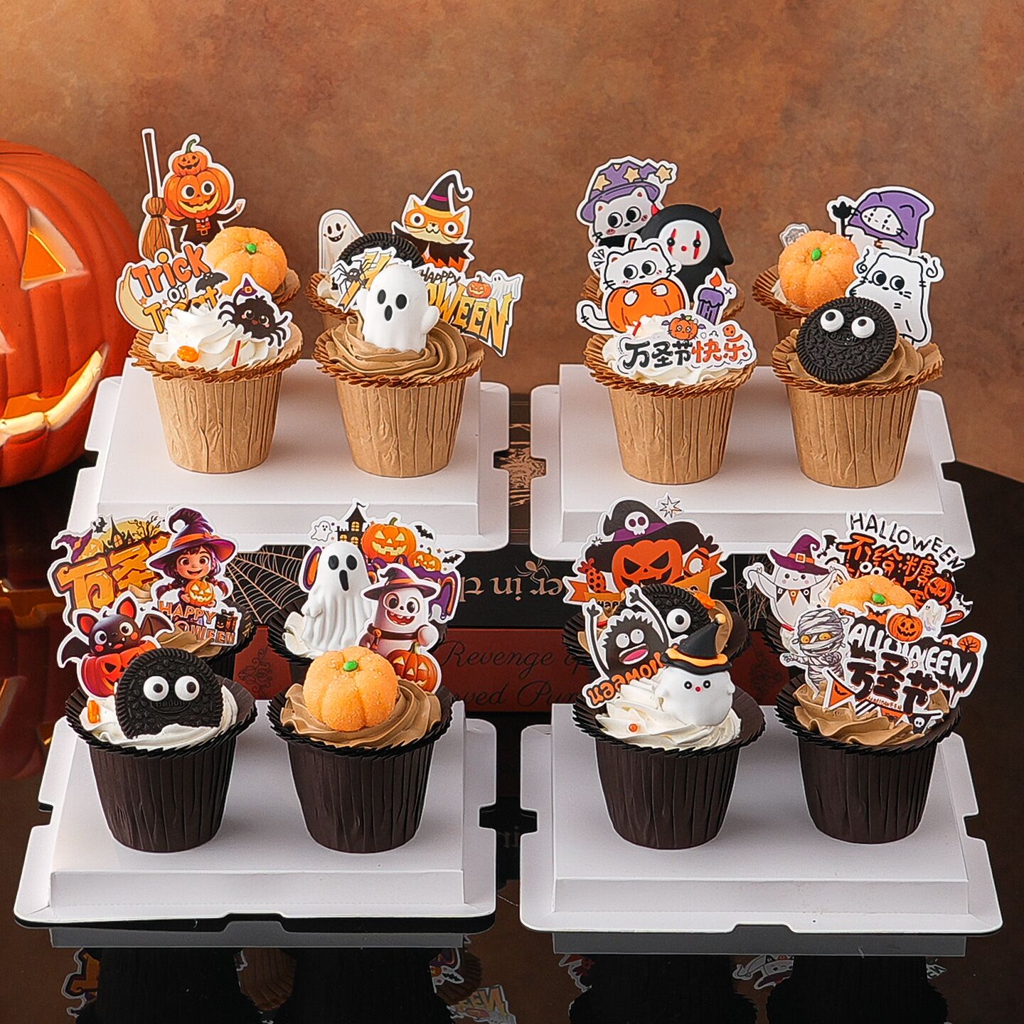2025万圣节纸杯蛋糕装饰软胶幽灵小鬼南瓜节日甜品烘焙装扮插件