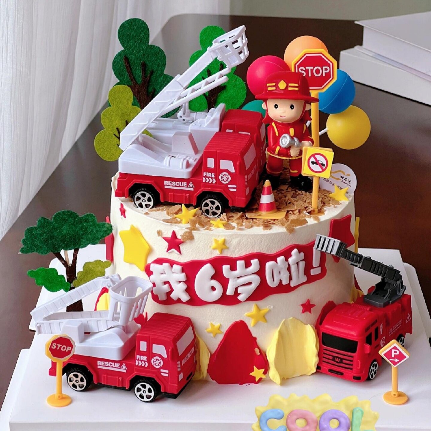 消防车消防员主题生日蛋糕装饰摆件儿童男孩生日甜品烘焙装扮插件