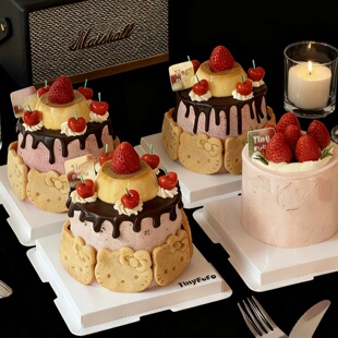 2026圣诞节hellokitty饼干蛋糕装饰kt猫樱桃蜡烛节日烘焙插件配件