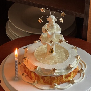 网红许愿池小天使蛋糕装 扮 饰复古水柱喷泉仙女女神生日派对烘焙装